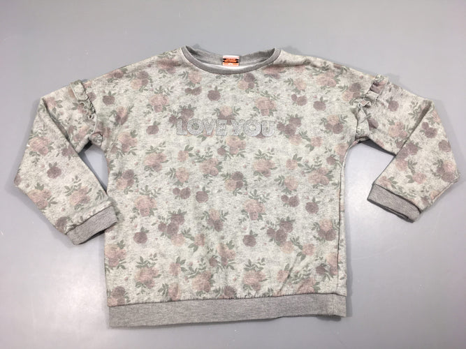 Sweat gris fleuri Love You Légèrement bouloché, moins cher chez Petit Kiwi