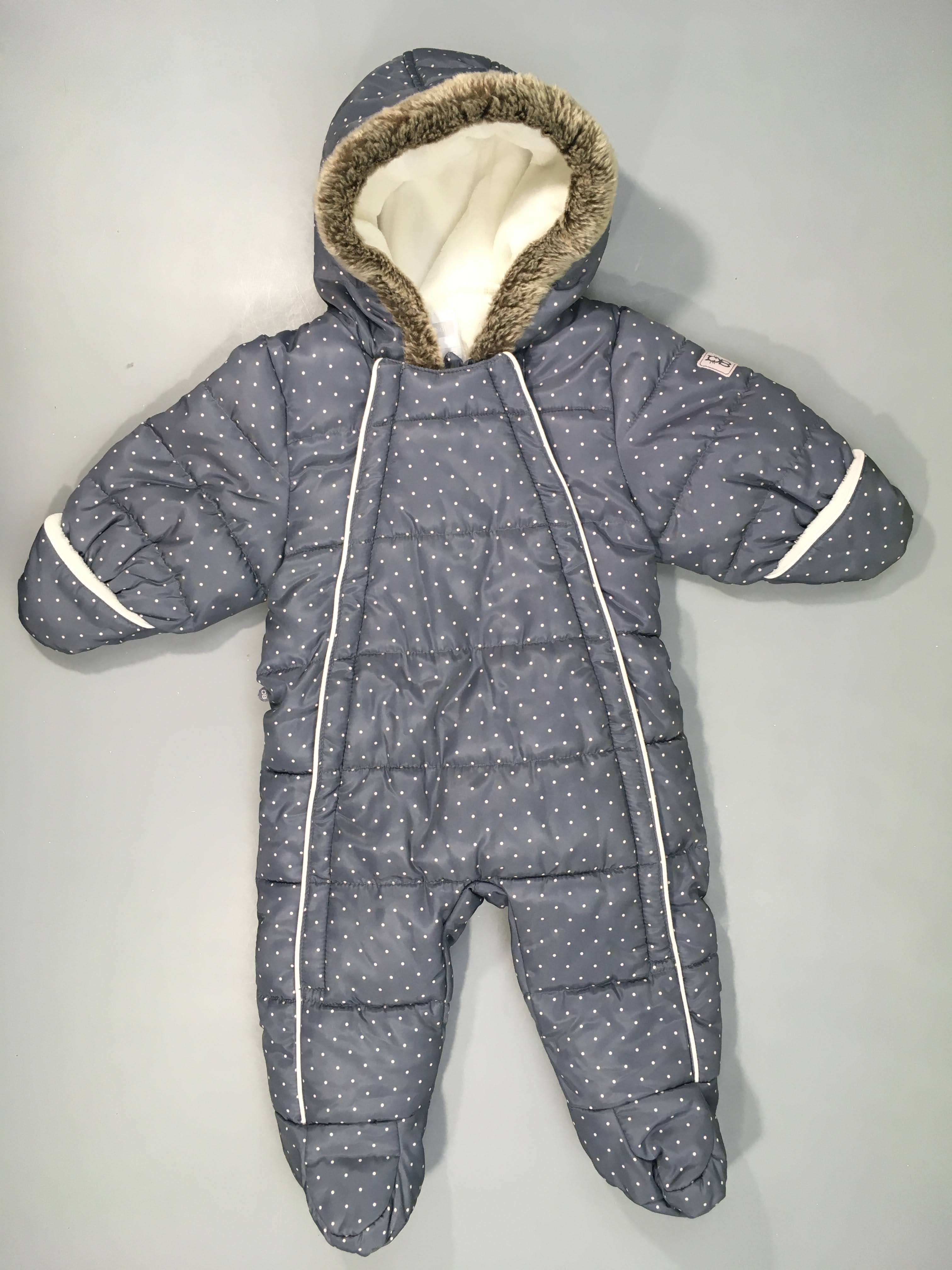 Combi pilote gris pois roses doublée velours fausse fourrure