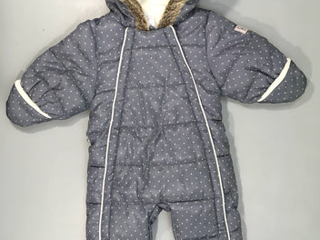 Combi pilote gris pois roses doublée velours fausse fourrure