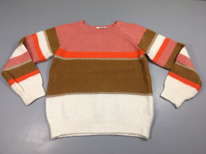 Pull rayé couleurs virux rose-orange-ocre bouloches, moins cher chez Petit Kiwi