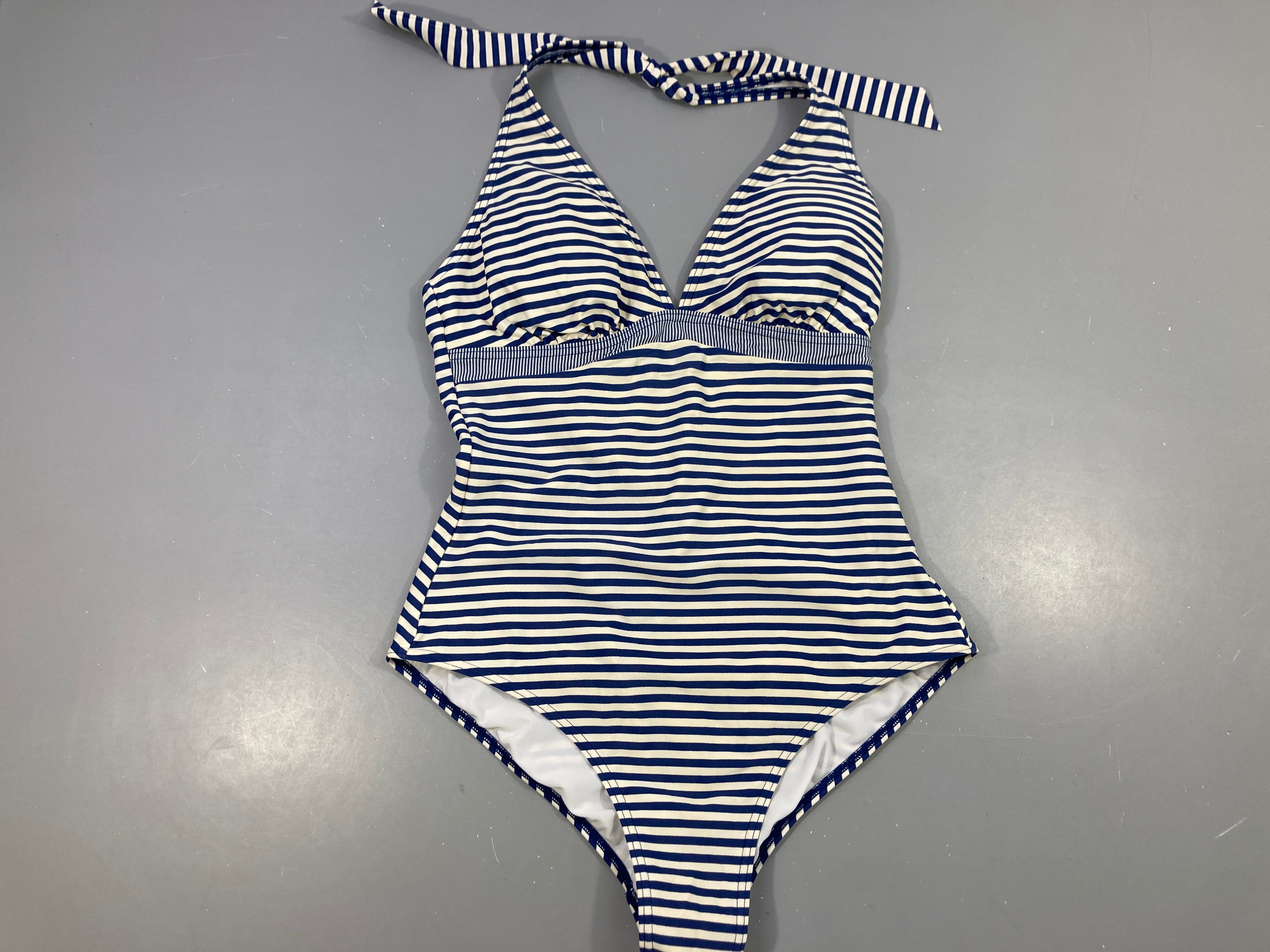 Maillot dame blanc rayé bleu