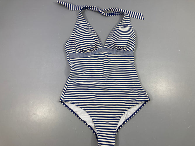 Maillot dame blanc rayé bleu, moins cher chez Petit Kiwi