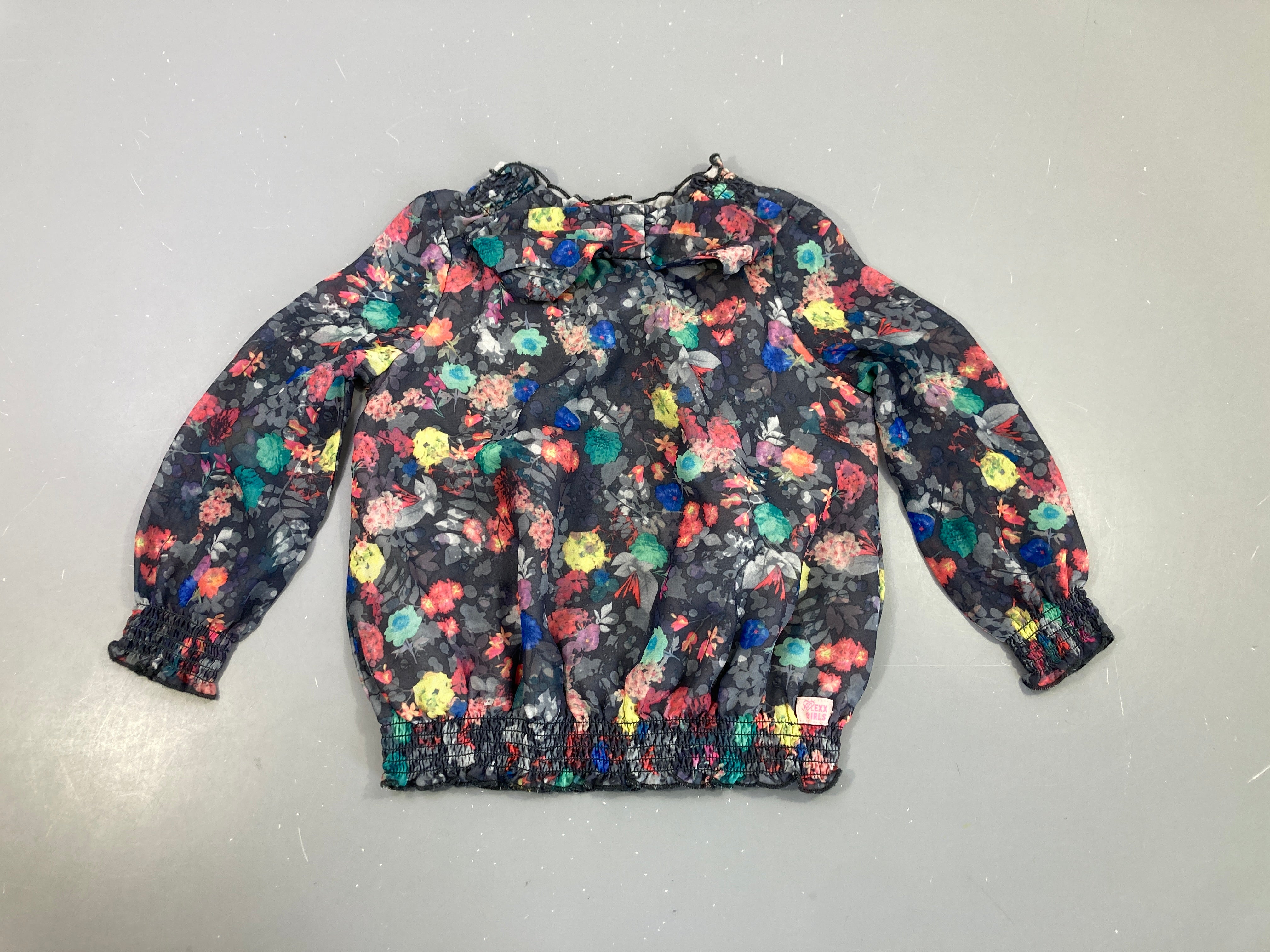 Blouse grise fleurie s.mockée noeud