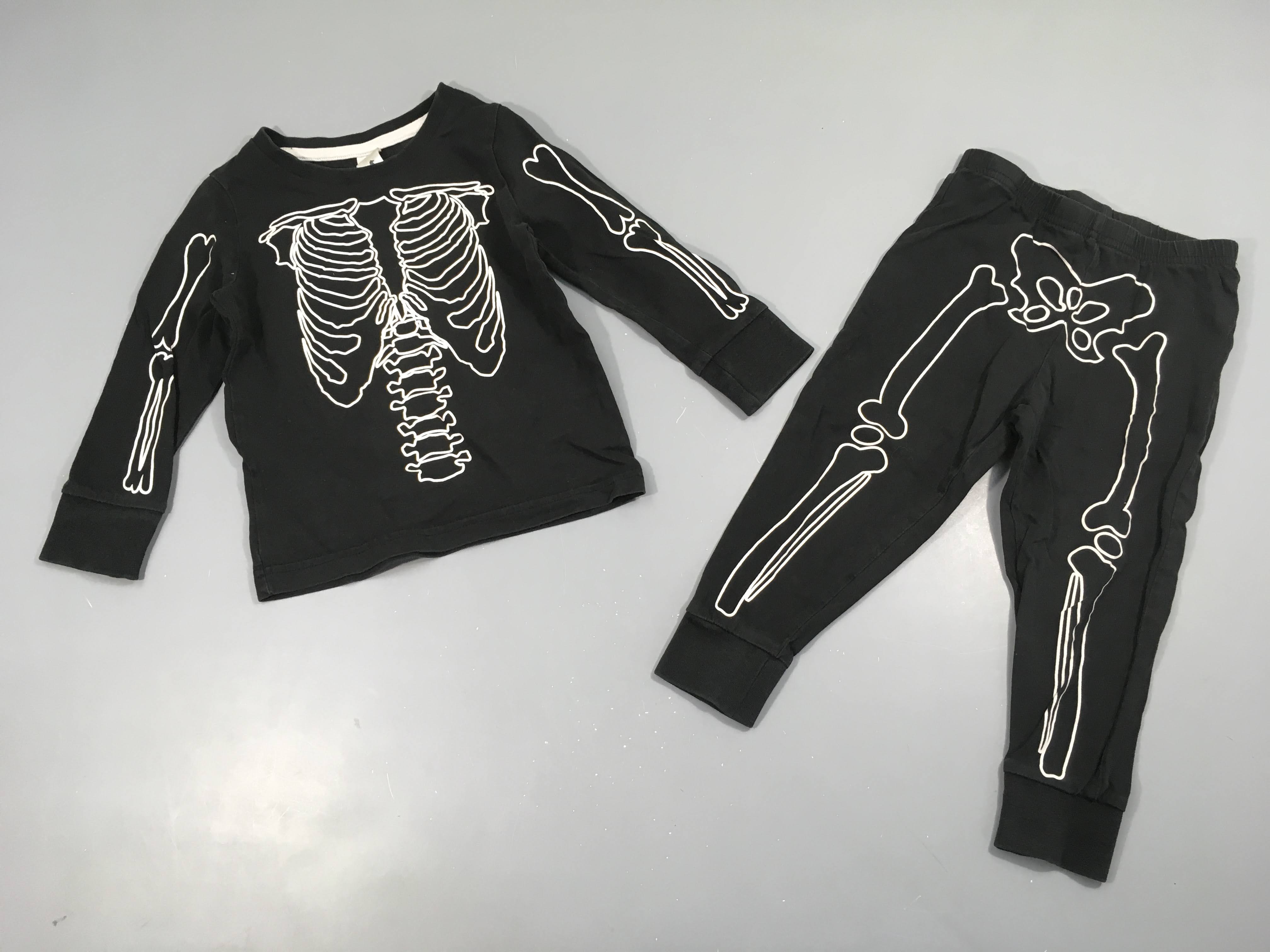 Pyjama 2pcs jersey noir squelette