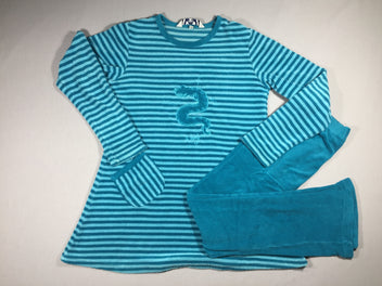 Pyjama 2 pcsp éponge ligné turquoise et bleu clair