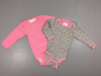 2 Bodies m.l gris chiné/rose feuilles