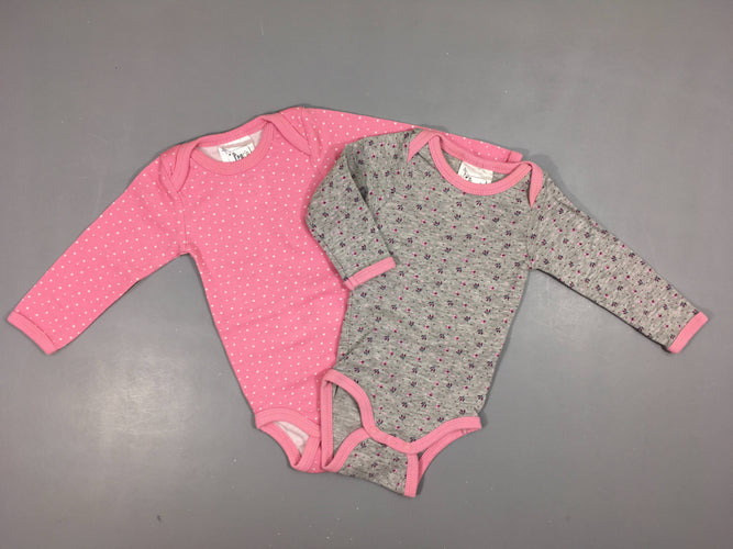 2 Bodies m.l gris chiné/rose feuilles, moins cher chez Petit Kiwi