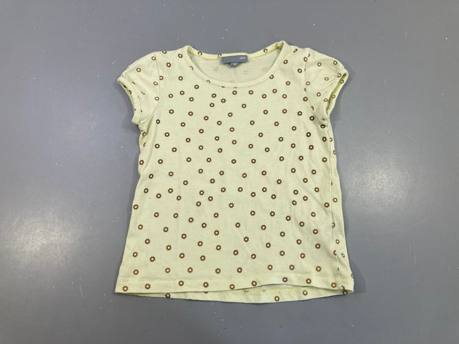 T-shirt m.c jaune pâle fleurs, légèrement bouloché, moins cher chez Petit Kiwi