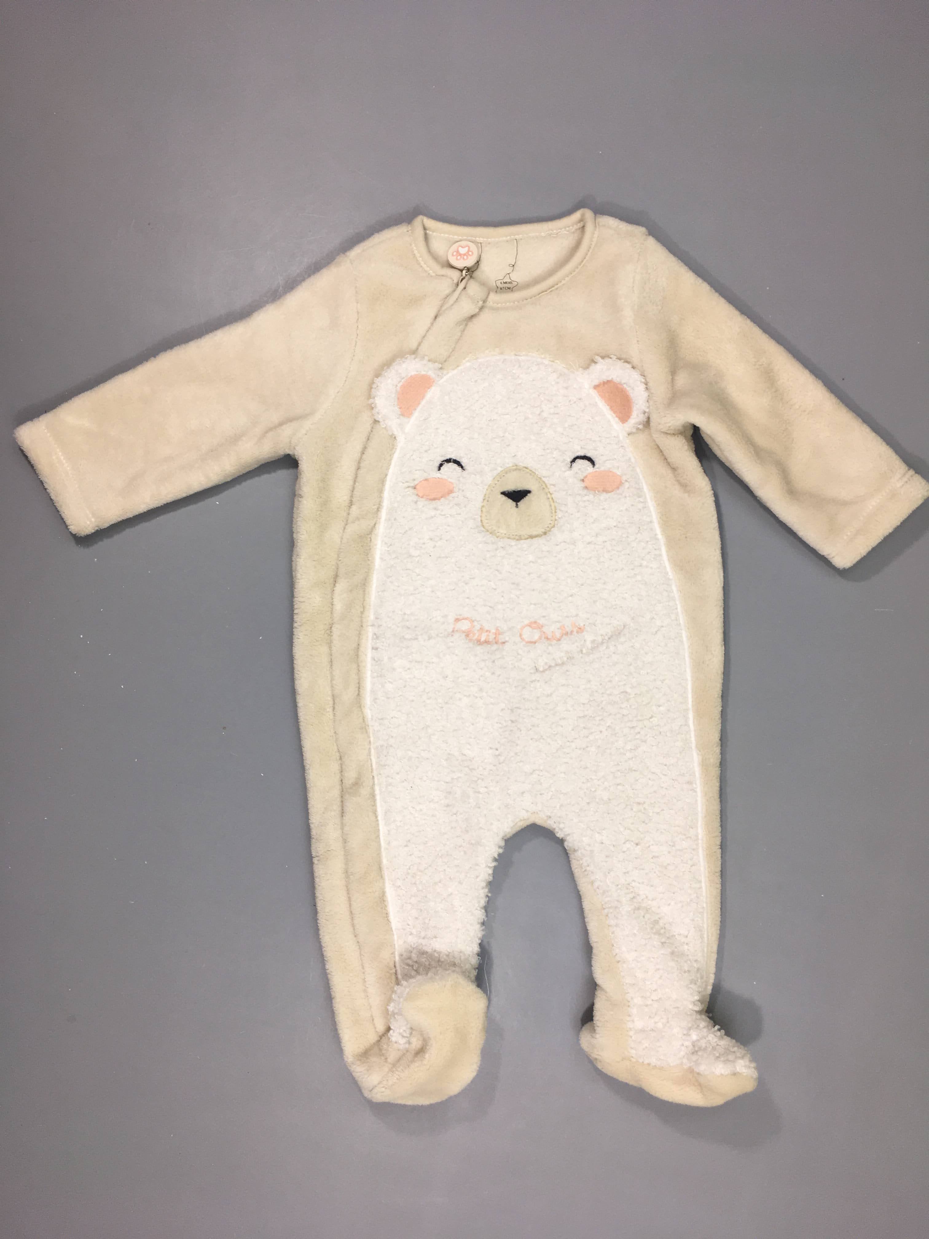 Surpyjama velours écru ours