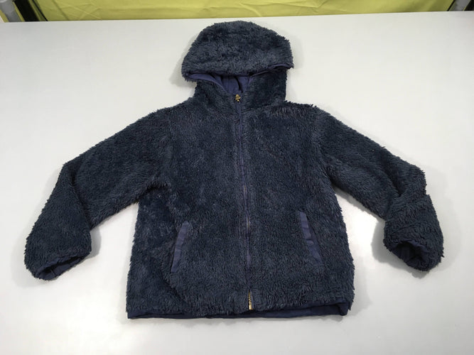 Gilet/veste zippé réversible fausse fourrure bleu foncé à capuche, moins cher chez Petit Kiwi