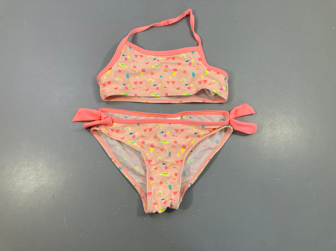 Bikini saumon motifs orange mer, moins cher chez Petit Kiwi
