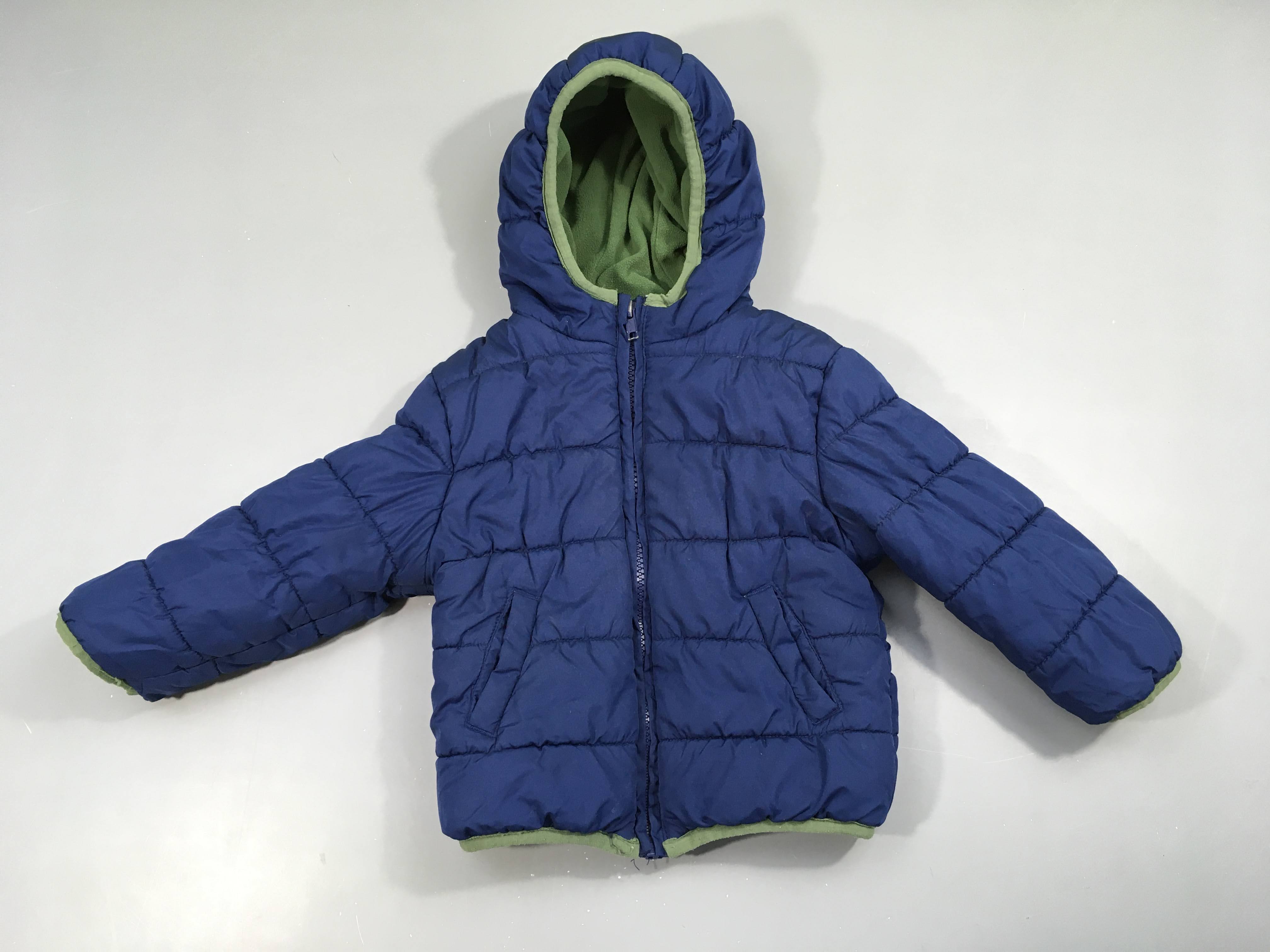 Doudoune zippée bleu foncé doublé polar à capuche