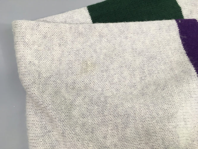 Pull gris chiné rayé vert, 55% laine merinos, taches à l'arrière des manches, moins cher chez Petit Kiwi