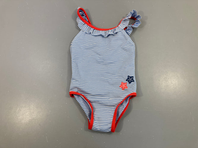 Maillot blanc rayé bleu texturé bord rouge, moins cher chez Petit Kiwi