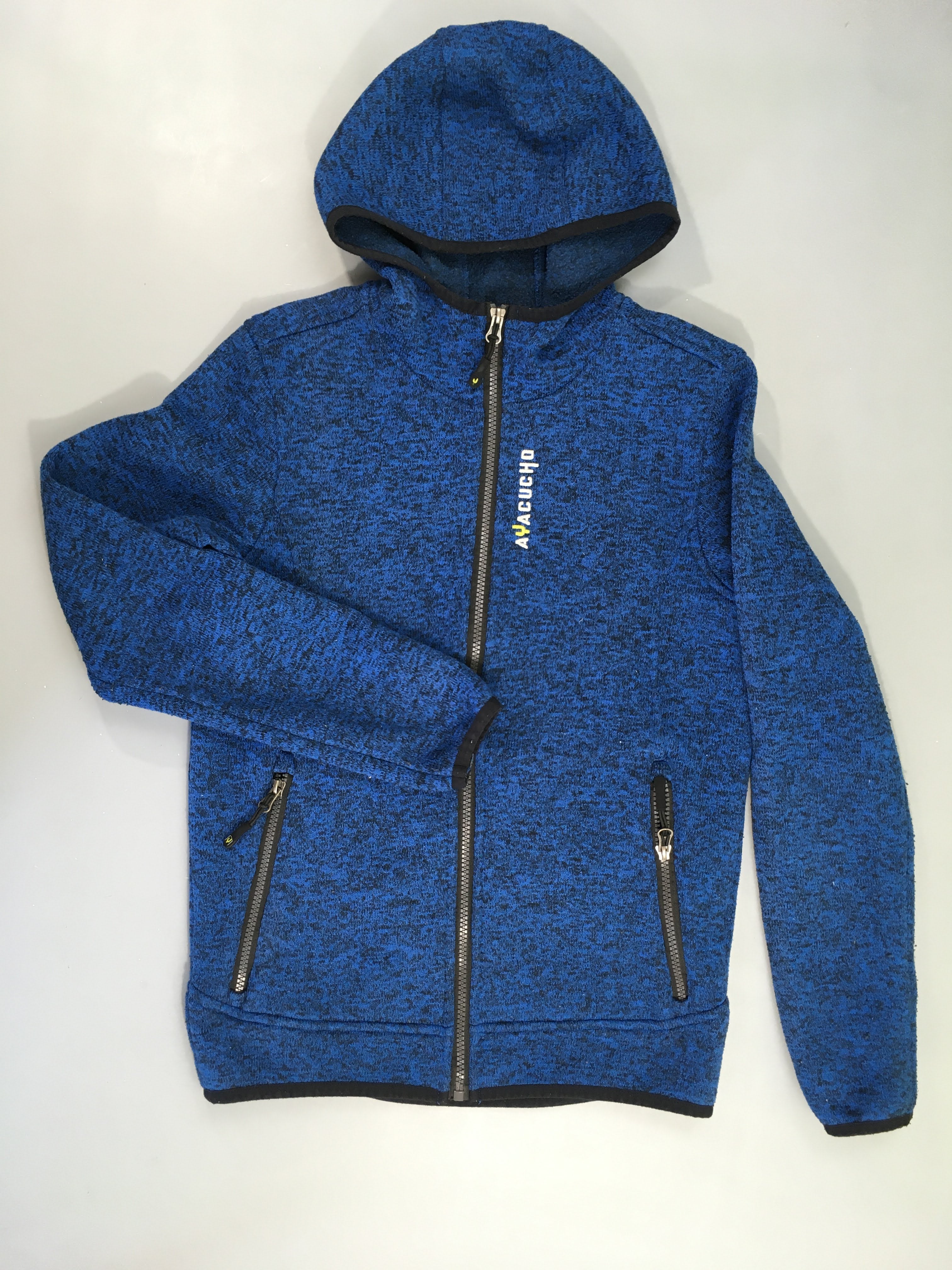 Gilet zippé à capuche bleu chiné, Ayacucho