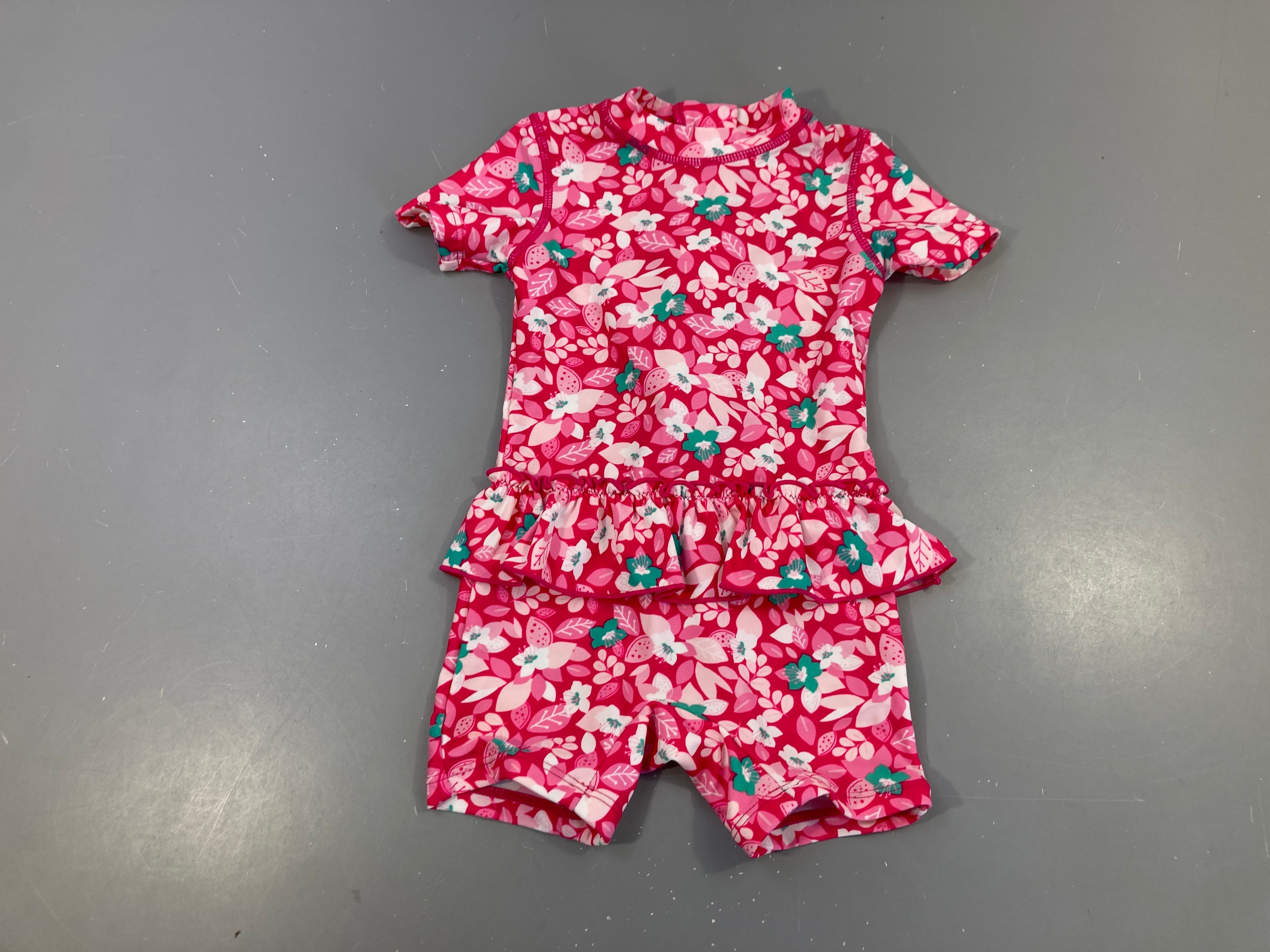 Combinaison de natation volant rose fleuri blanc