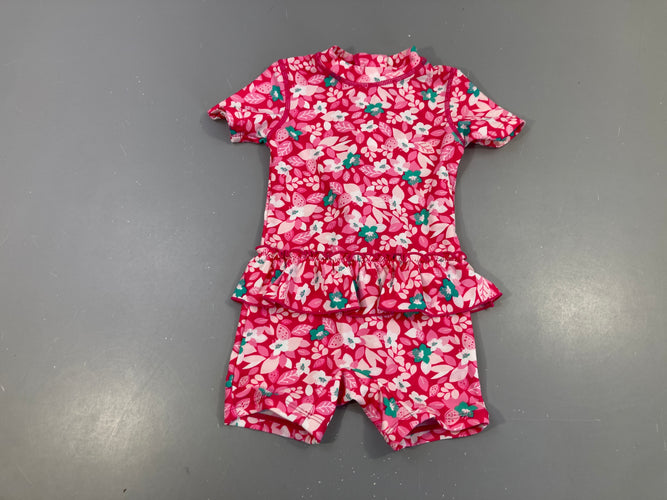 Combinaison de natation volant rose fleuri blanc, moins cher chez Petit Kiwi
