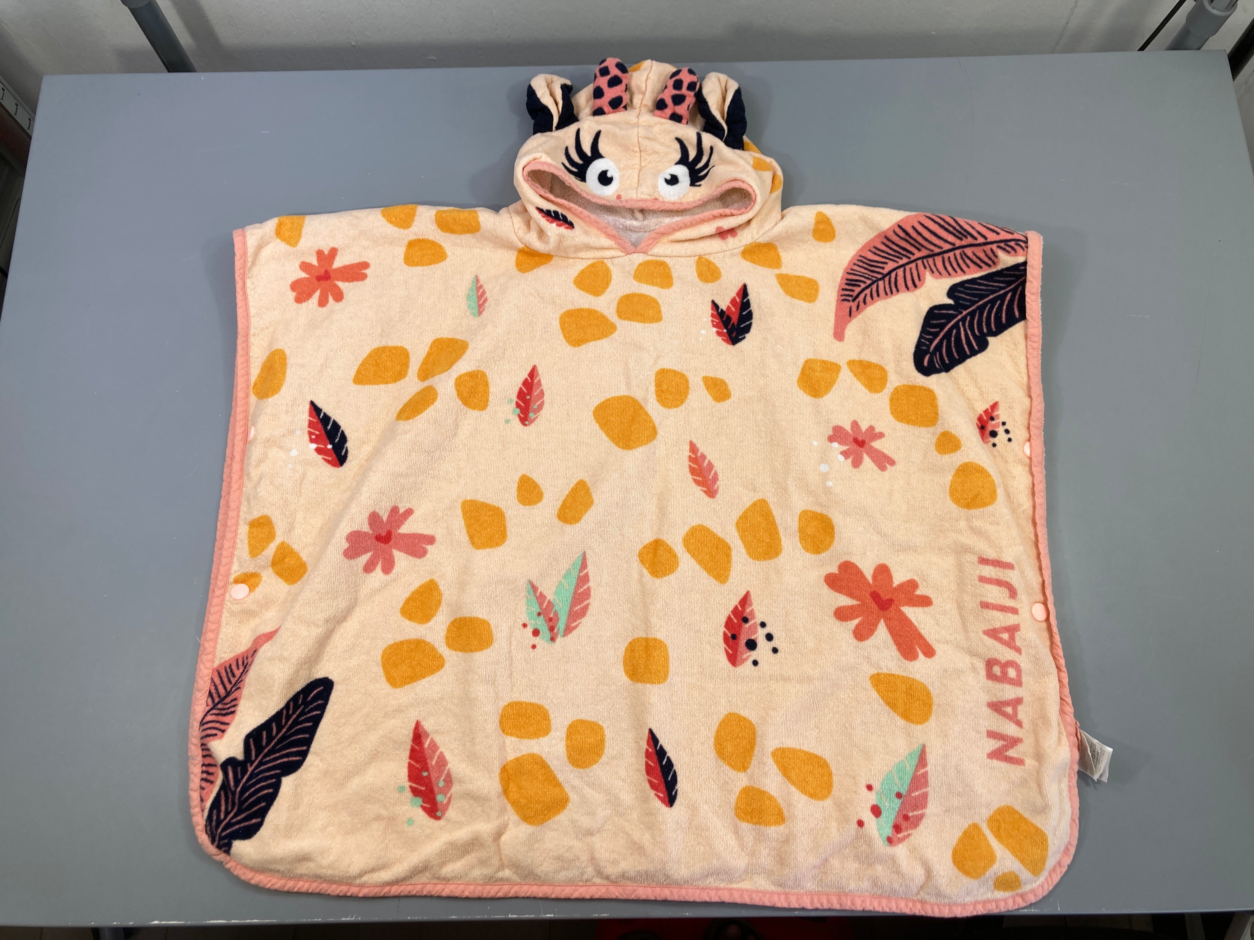 Poncho de Bain Coton- Girafe Blanc Rose Nabaiji