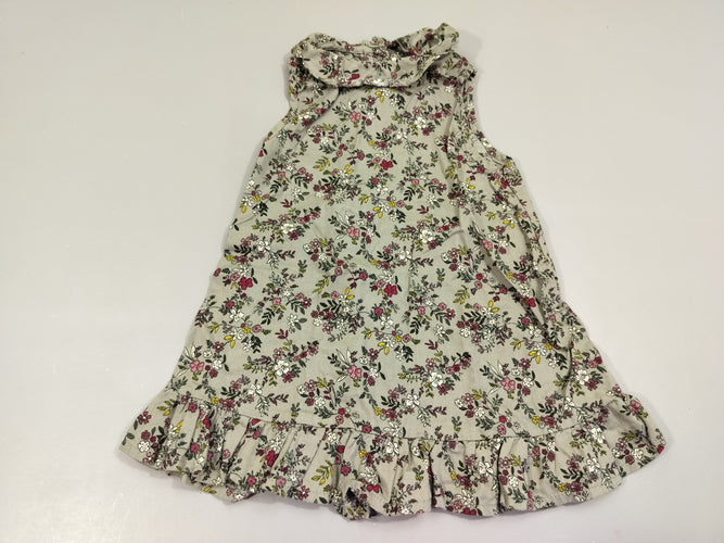 Robe s.m kaki à fleurs blanche, rose, bordeau. 100% coton, moins cher chez Petit Kiwi