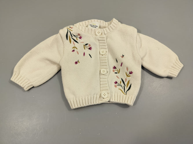 Gilet blanc broderies fleurs 100% coton, moins cher chez Petit Kiwi
