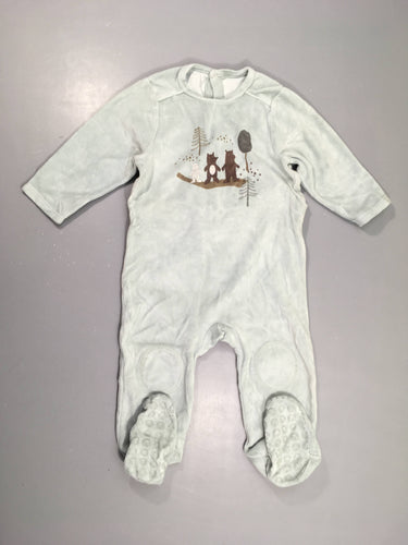 Pyjama velours bleu foret, pieds anti-dérapants, moins cher chez Petit Kiwi