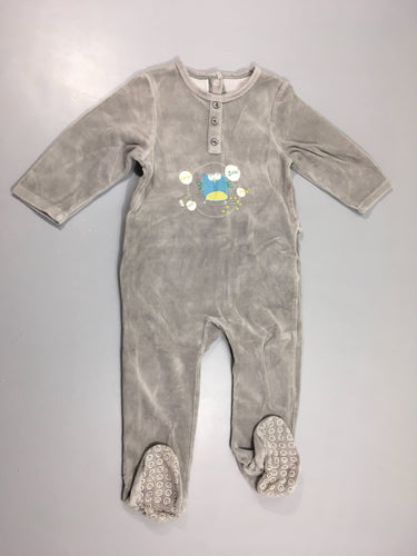 Pyjama velours gris hibou, pieds anti-dérapants, moins cher chez Petit Kiwi