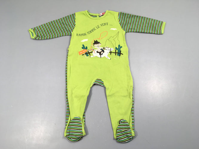 Pyjama jersey vert cow-boy, légèrement bouloché, moins cher chez Petit Kiwi