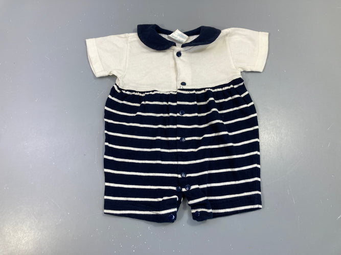 Combishort jersey bleu rayé blanc col, moins cher chez Petit Kiwi