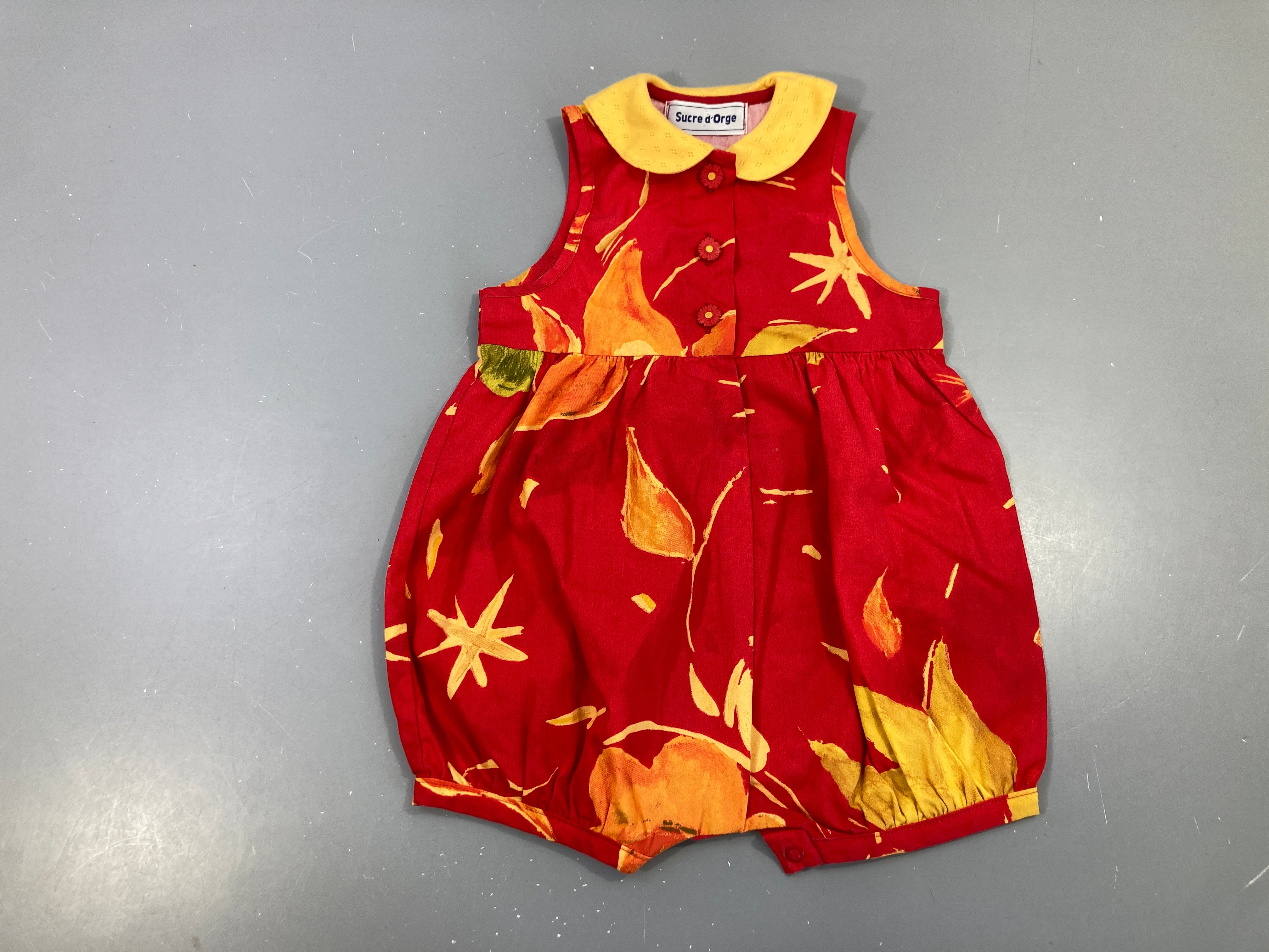Baborteuse rose motifs jaunes col (taille estimée)