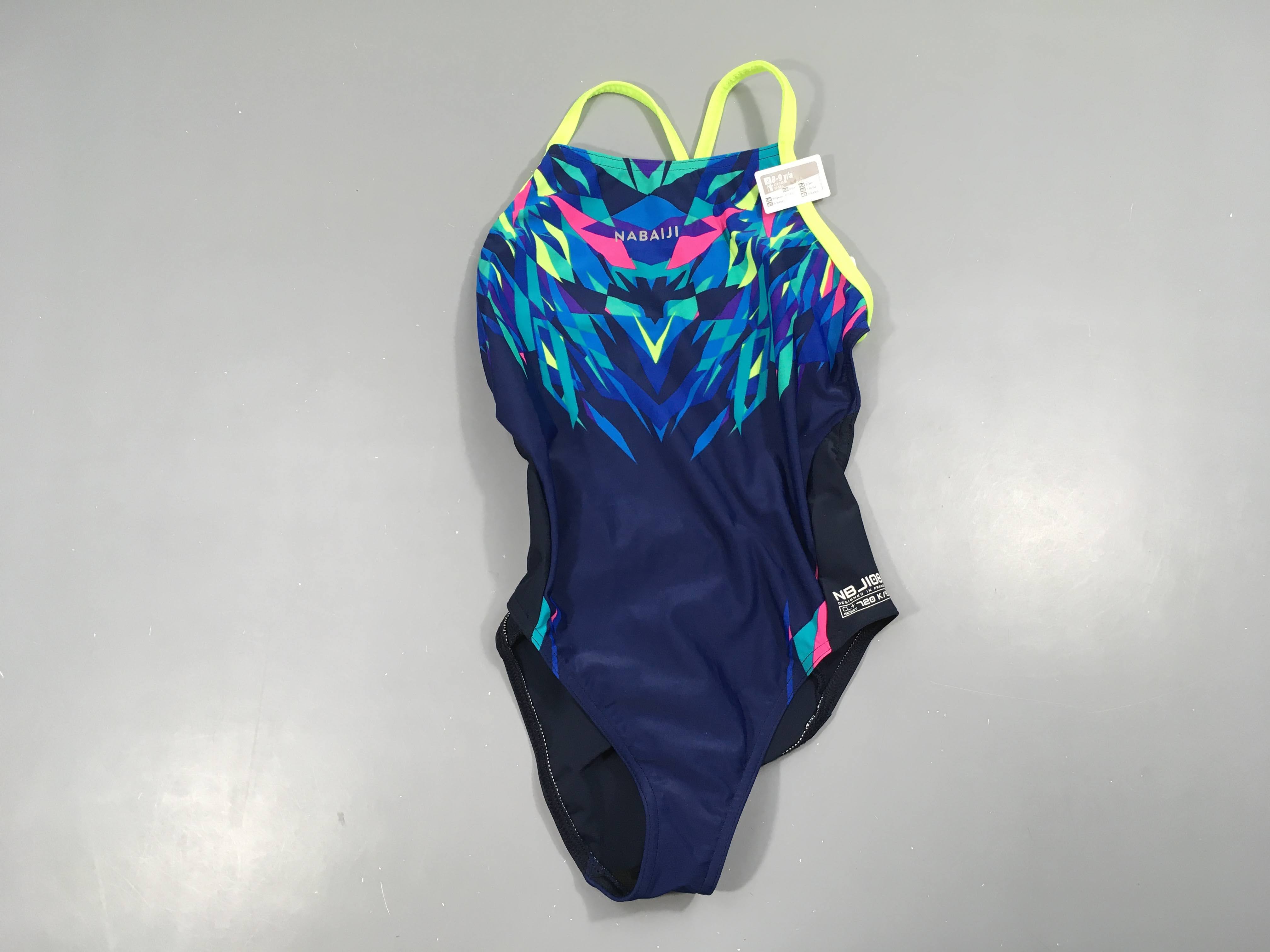 NEUF Maillot bleu foncé motifs multicolore, Nabaiji, Aqua resist