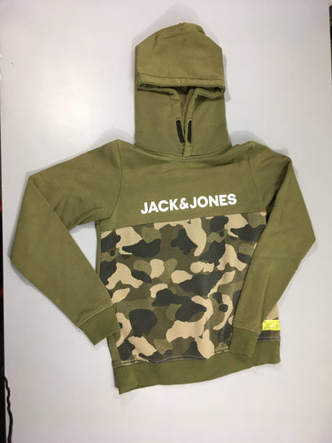 Sweat à capuche kaki camouflage, légèrement bouloché, moins cher chez Petit Kiwi