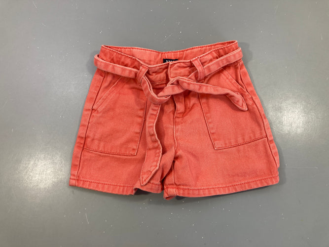 Short en jean rose orange avec ceinture textile, moins cher chez Petit Kiwi