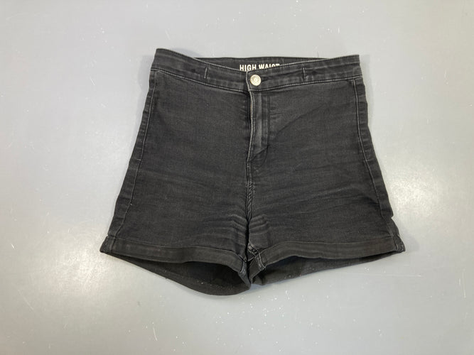 Short en jean high waist noir revers, moins cher chez Petit Kiwi