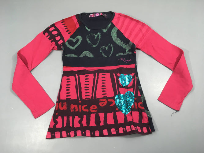 T-shirt m.l bleu marine/rose coeurs sequins, moins cher chez Petit Kiwi