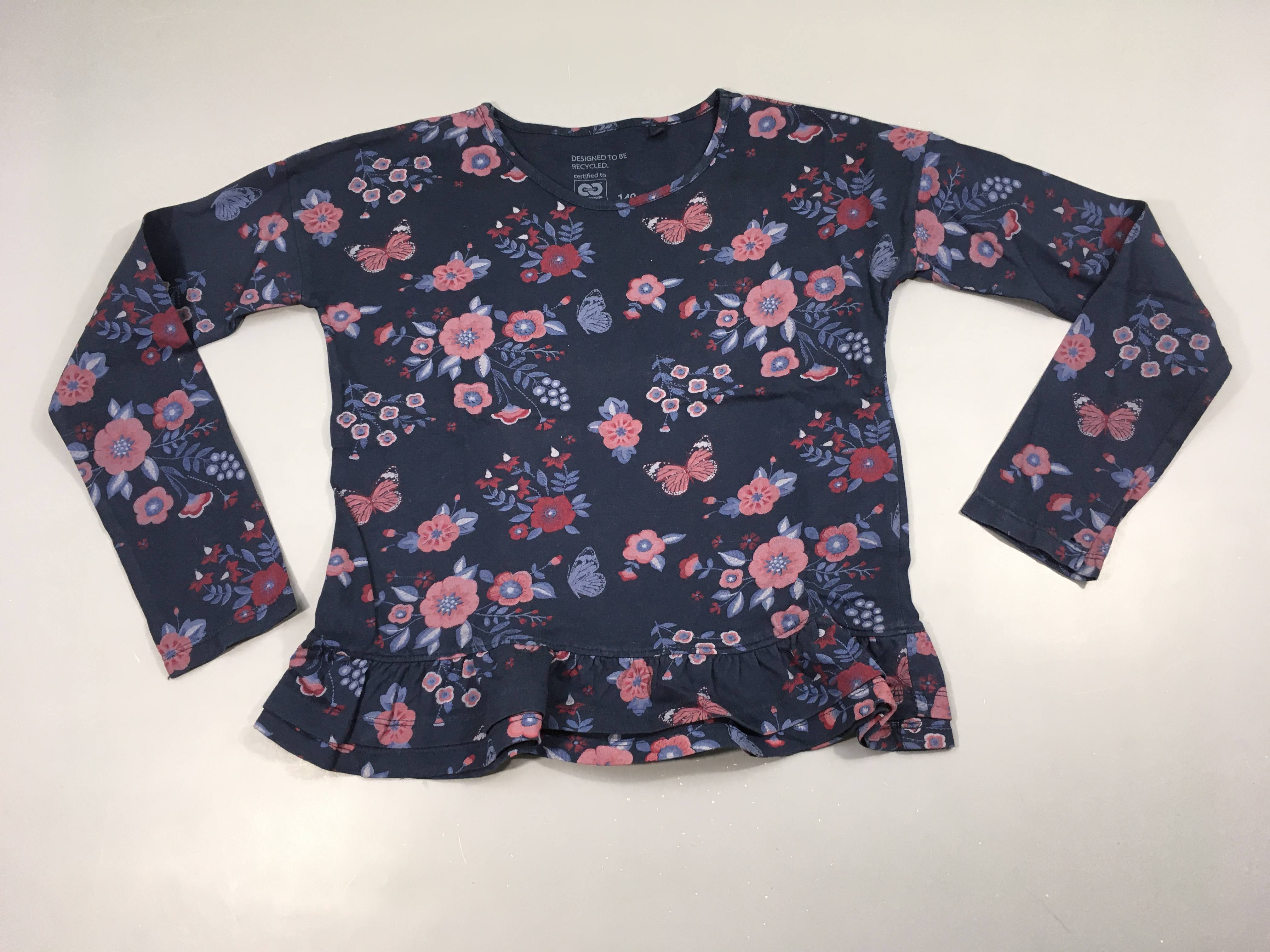 T-shirt m.l bleu foncé fleurs