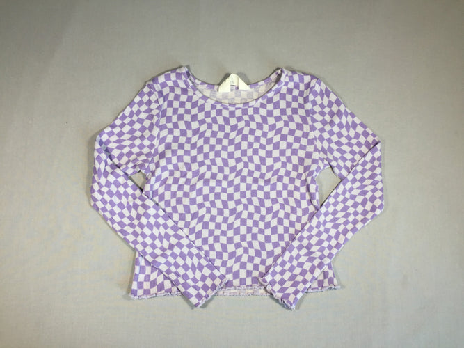 T-shirt m.l jersey côtelé - carreaux mauves, moins cher chez Petit Kiwi