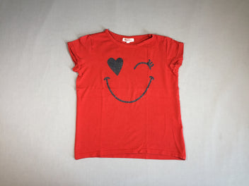 T-shirt m.c rouge s.miley coeur - flocage bleu à paillettes