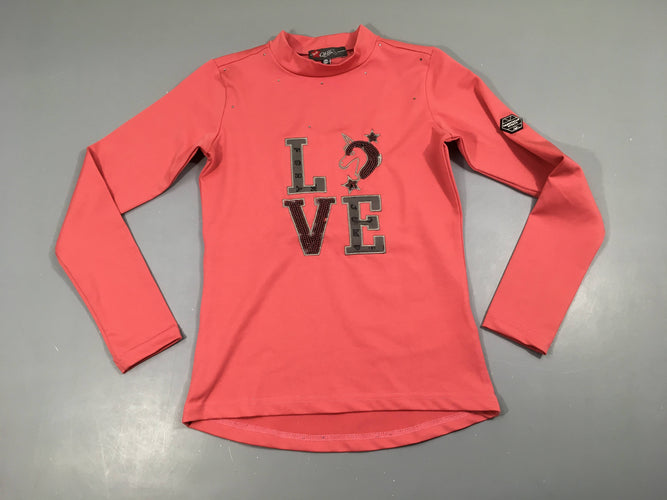 T-shirt m.l thermique rose équitation sequins strass Love, QHP, moins cher chez Petit Kiwi