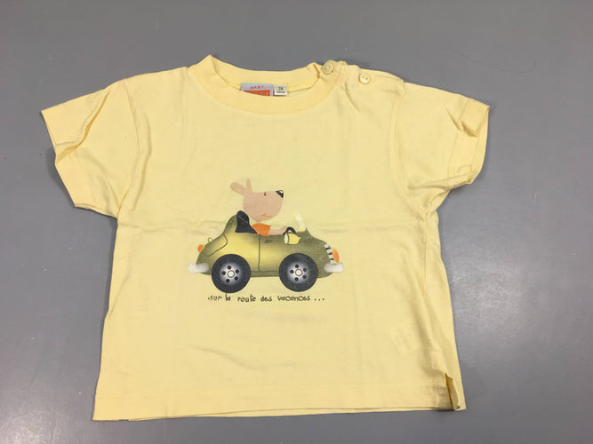 T-shirt m.c jaune pâle lapin voiture, moins cher chez Petit Kiwi