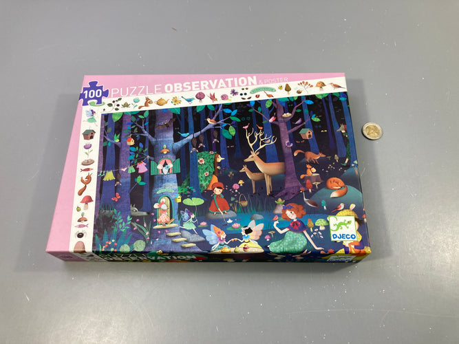Complet, Puzzle d'observation, forêt enchantée,100 pcs, +5a  + poster légèrement abîmé sur le dessous, moins cher chez Petit Kiwi