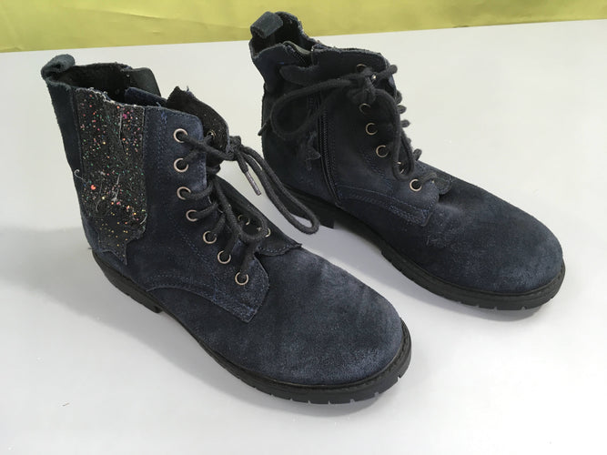 Bottines effet daim bleu foncé paillettes, 36, moins cher chez Petit Kiwi