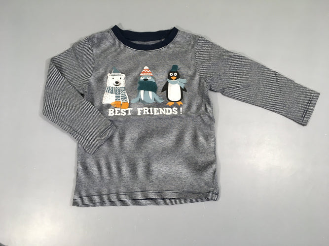 T-shirt m.l gris rayé bleu Best friends, moins cher chez Petit Kiwi