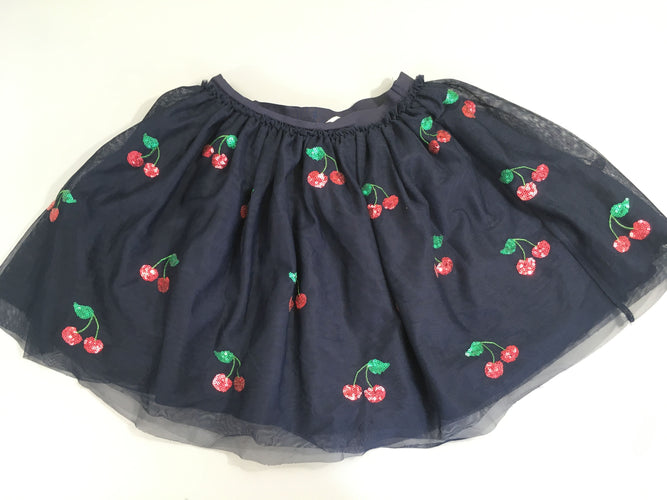 Jupe tulle bleu foncé cerises sequins, moins cher chez Petit Kiwi