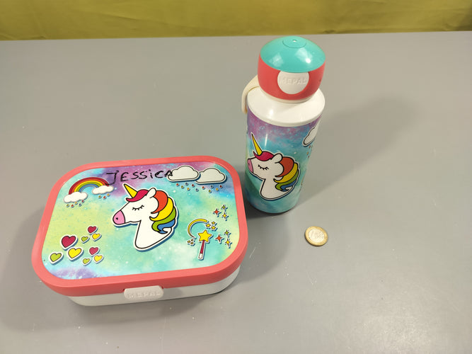Ensemble boîte à tartines + gourde licorne, moins cher chez Petit Kiwi
