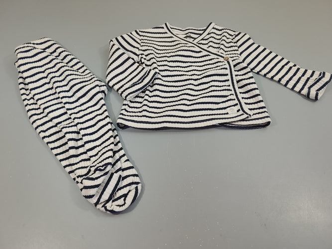 Ensemble gilet brassière + Pantalon blanc côtelé  rayé bleu marine, moins cher chez Petit Kiwi