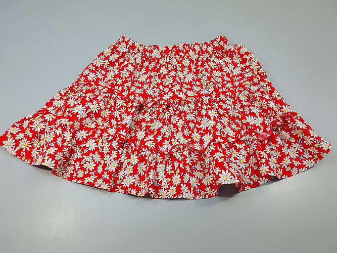 Jupe fluide rouge , motifs marguerittes, moins cher chez Petit Kiwi