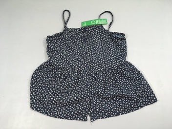 NEUF Top fluide bleu foncé motifs blancs