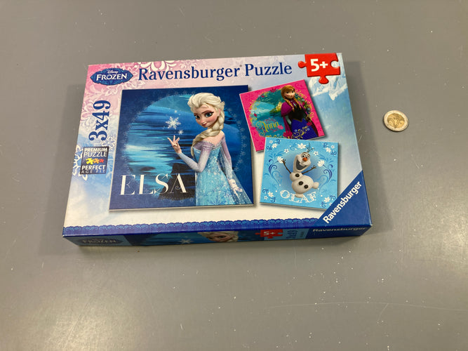 Complet, 3 puzzles Reine des neiges 3x49 pcs, +5a, moins cher chez Petit Kiwi