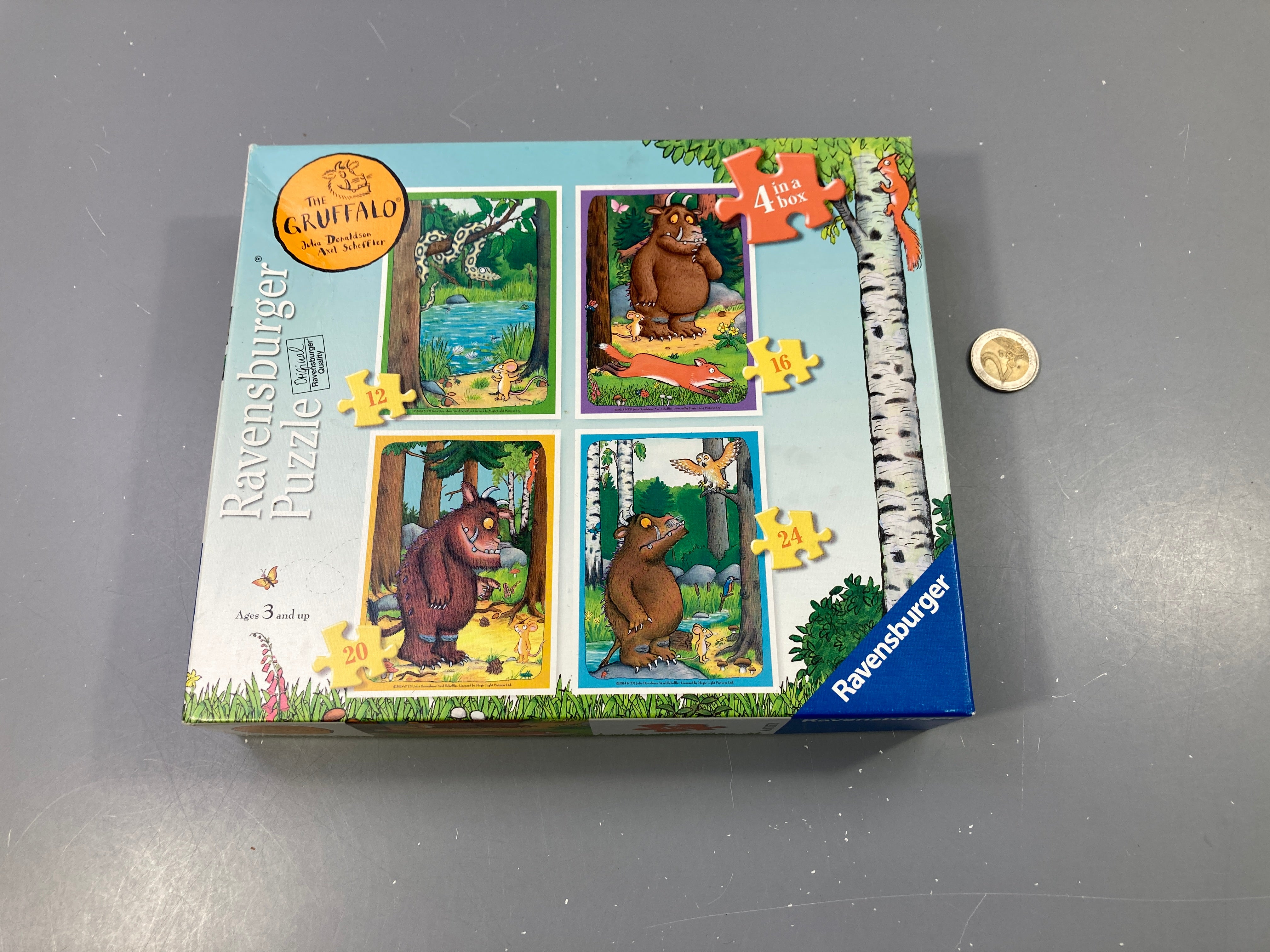 Complet, 4 puzzles The Gruffalo 12/16/20/ 24 pcs , Boîte légèrement abîmée
