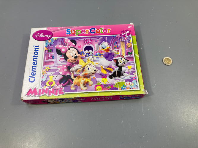 Complet, Puzzles Supercolor  Minnie, 2x20 pcs, +3a , Boîte un peu abîmée, moins cher chez Petit Kiwi